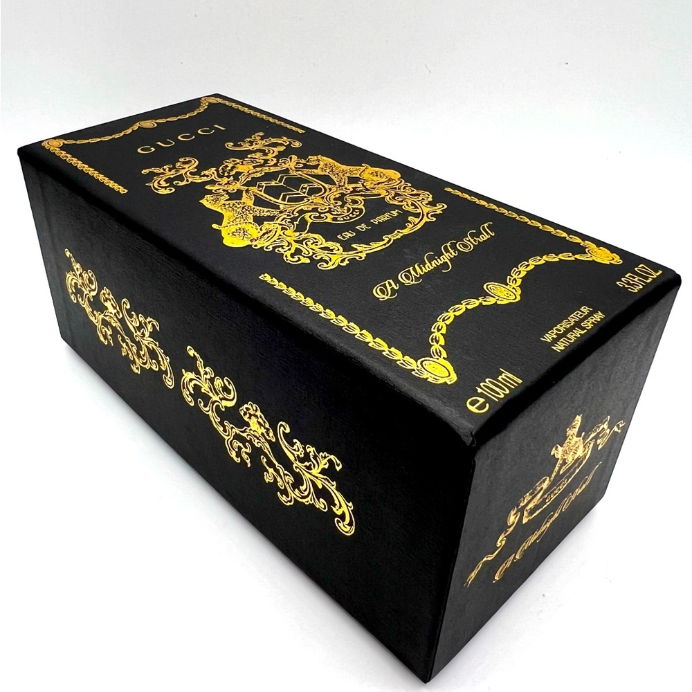 Gucci A Midnight Stroll Eau de Parfum Black Gold EMPTY Perfume Gift Box 6.5x3x3"